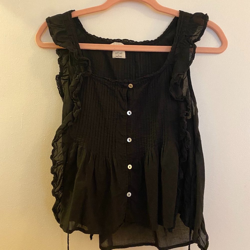 Aritzia Wilfred Black Cotton Babydoll Blouse